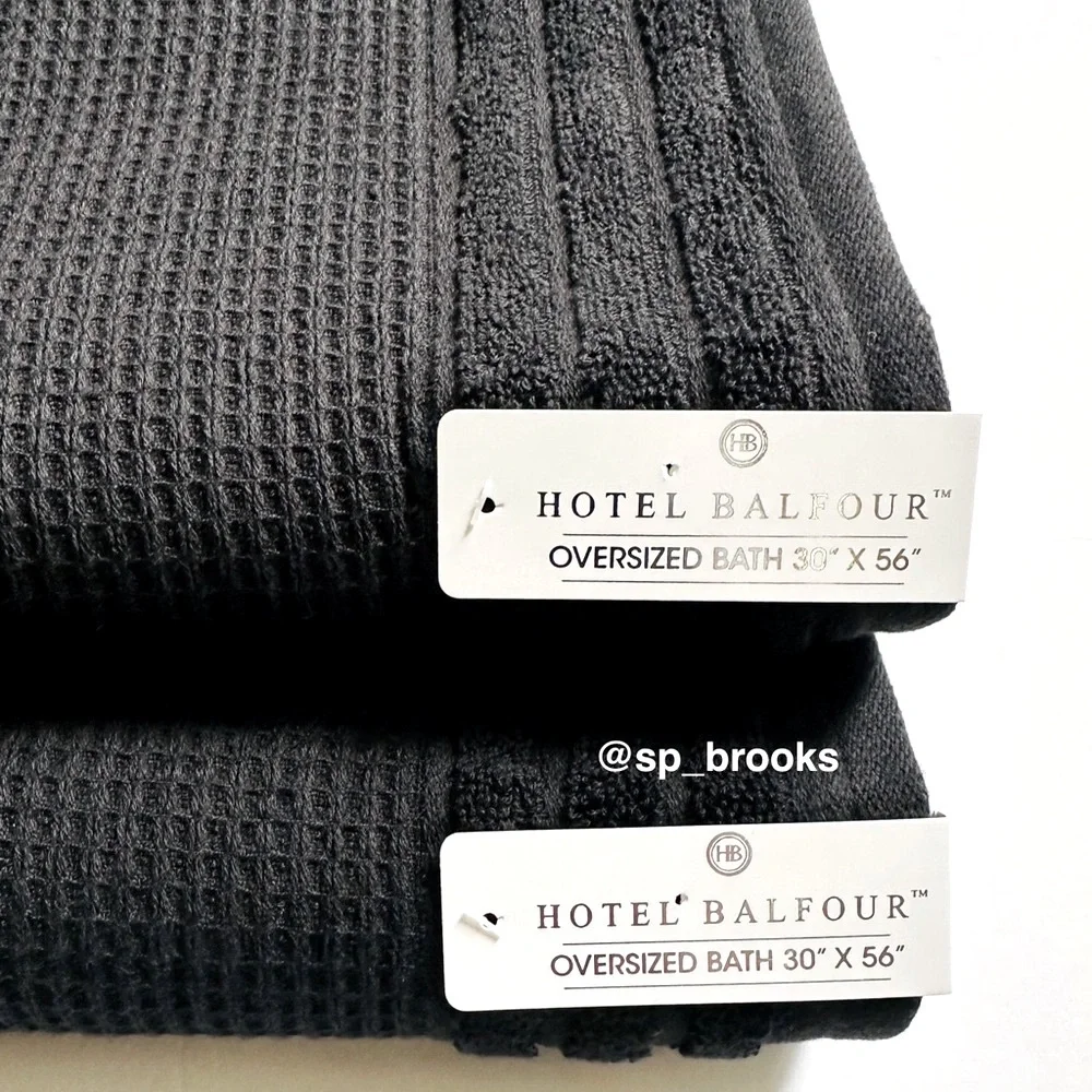 🎁9 PC Hotel Balfour Oversized Bath Towel Set - Cotton -Black Caviar Waffle